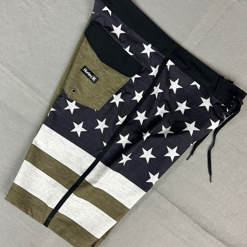 Hurley Phantom Board Shorts Mens 30 Green American Flag Patriotic Swim Trunks
